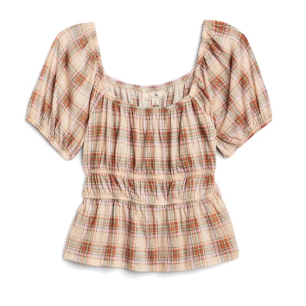 Daisy & Delilah plaid peasant top